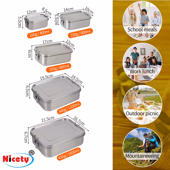 유럽식 멀티사이즈 LFGB 스테인레스 스틸, 야외 캠핑, 스시, 버거, 도시락, 식품 포장, 컨테이너 박스