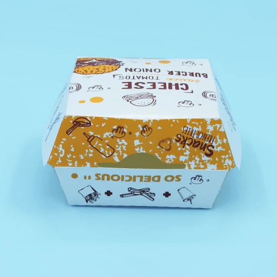 도매 햄버거 음식 배달 상자 음식 종이 냉동 식품 상자 패스트 푸드 따뜻한 전기 도시락을위한 포장 종이 상자