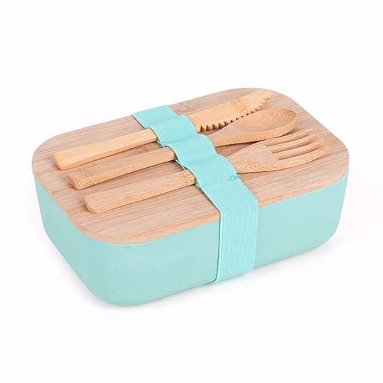 대나무 뚜껑이 달린 플라스틱 도시락 도시락
